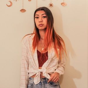 White and red button down